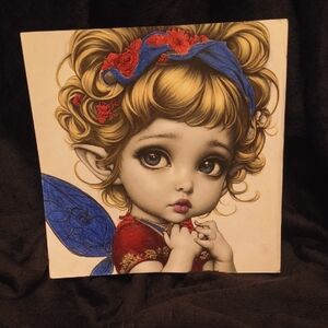 Hand Crafted Blonde Fairy Portrait with Blue and Red Accents